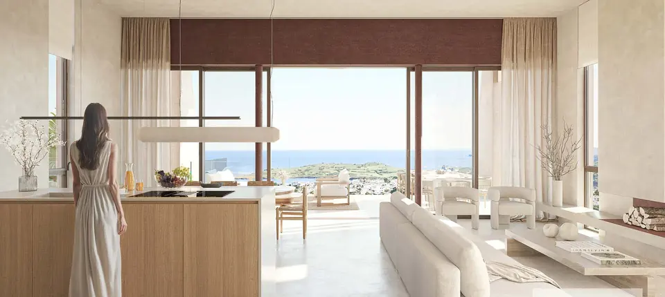 Cocina con isla y vistas al horizonte